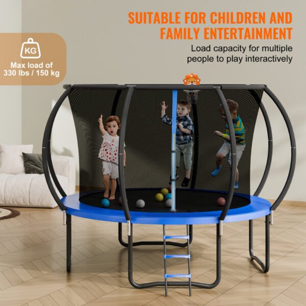 10FT Kids & Adults Trampoline, with Net, Ladder, Curved Poles