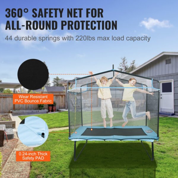 6FT Rectangular Trampoline, with Safety Enclosure Net, for Kids