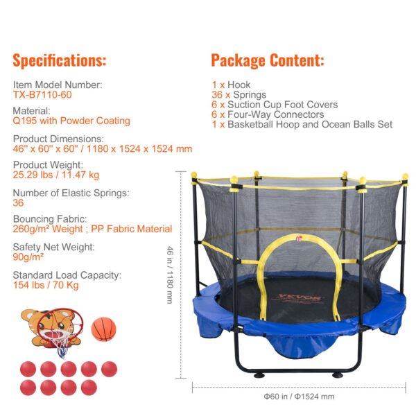 5FT Trampoline for Kids, with Safety Enclosure Net
