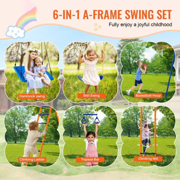 6-in-1 Metal Backyard Swing Set, 440lbs Capacity