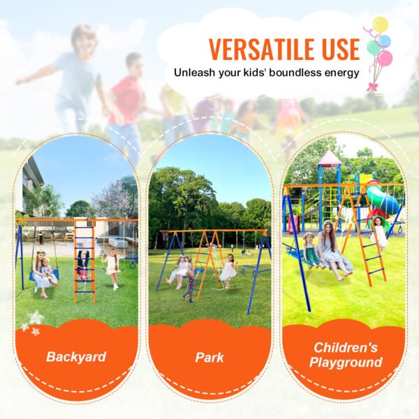 6-in-1 Metal Backyard Swing Set, 440lbs Capacity