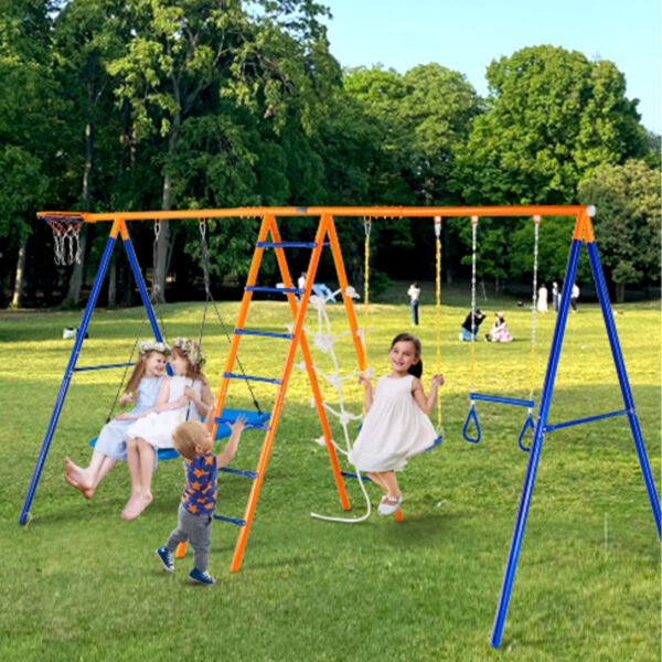6-in-1 Metal Backyard Swing Set, 440lbs Capacity