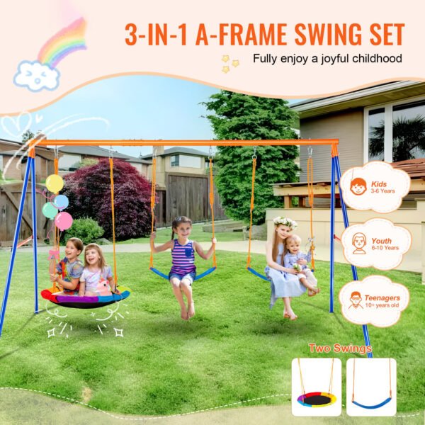 Backyard Swing Set with 1 Saucer and 2 Belt Swing Seats