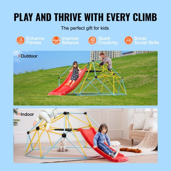 8FT Geometric Dome Climber with Slide, 600LBS, for Kids 3 to 9 Years Old