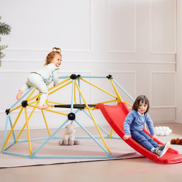 8FT Geometric Dome Climber with Slide, 600LBS, for Kids 3 to 9 Years Old