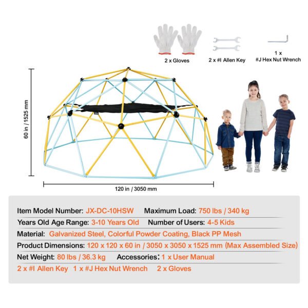 10FT Climbing Dome, Hammock & Swing, for Kids 3 to 10 Years Old