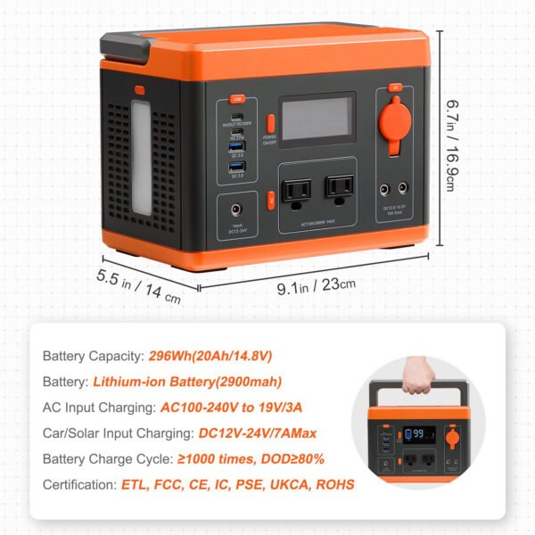 Portable Power Station 300W, 296Wh Solar Generator with Lithium Battery
