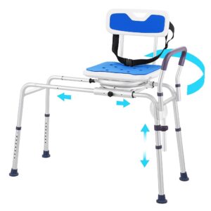 Sliding Tub Transfer Bench, 360° Swivel, Adjustable Height, Armrest & Safety, 400lbs