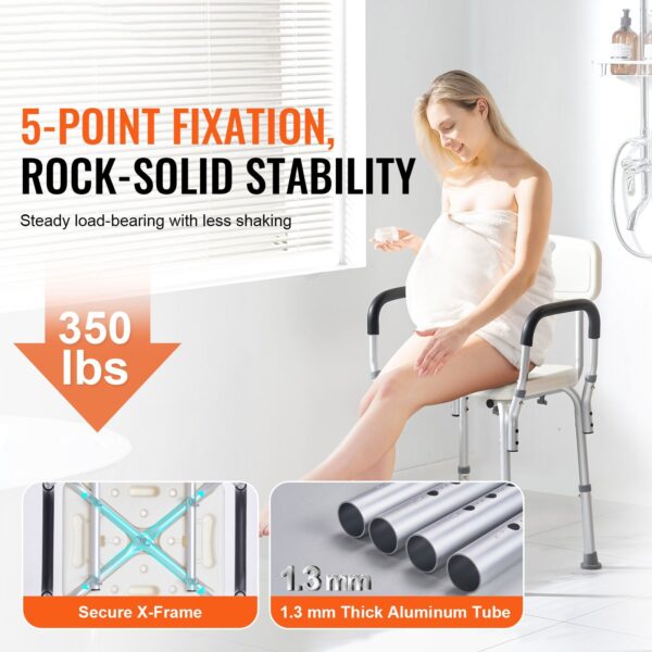 Adjustable Shower Seat with Back, 350 LBS Capacity