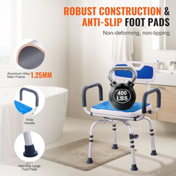 Adjustable 360 Degree Swivel Shower Chair, 400lbs Capacity