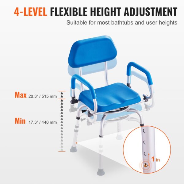 Swivel Shower Chair 360°, Adjustable Bath Seat with Arms, Non-Slip Chair for Elderly