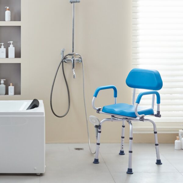 Swivel Shower Chair 360°, Adjustable Bath Seat with Arms, Non-Slip Chair for Elderly